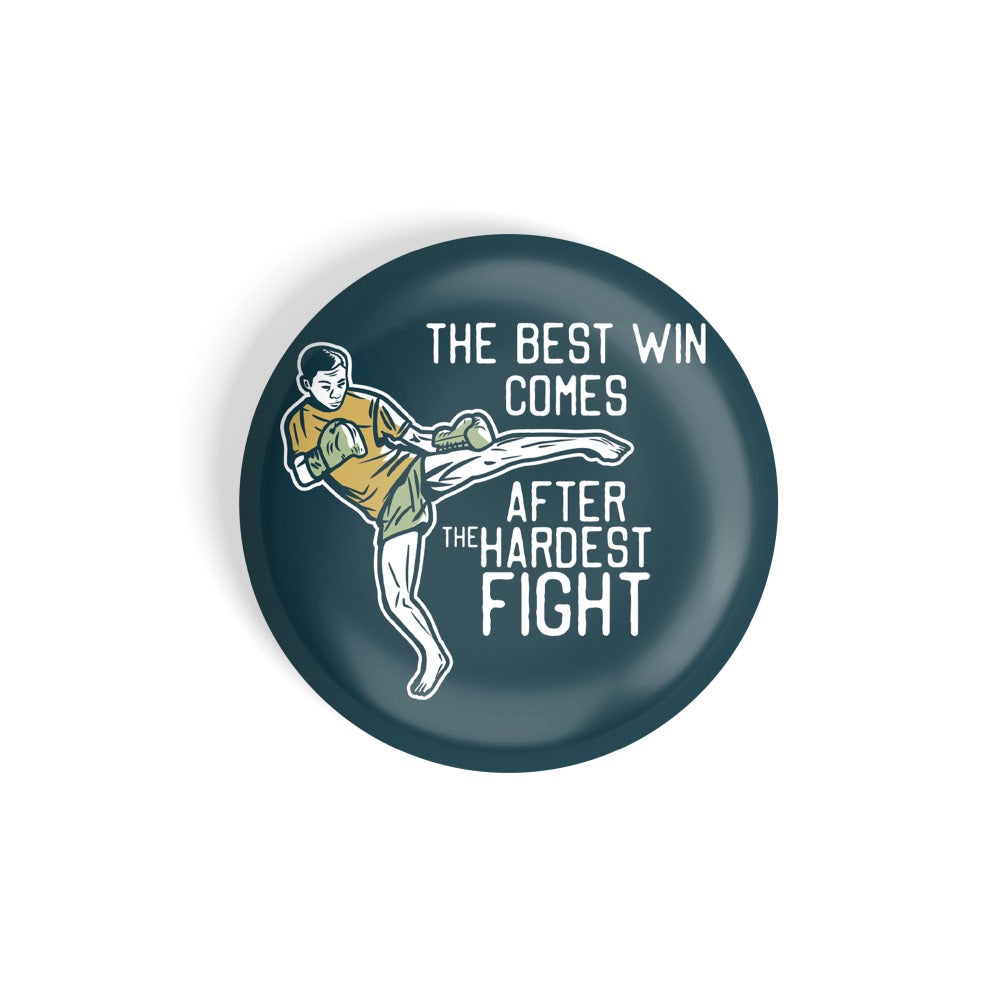 dhcrafts Round Fridge Magnet Sports Multicolour The Best Win Comes After The Hardest Fight Boxing Glossy Finish Design Pack of 1 (58 mm)