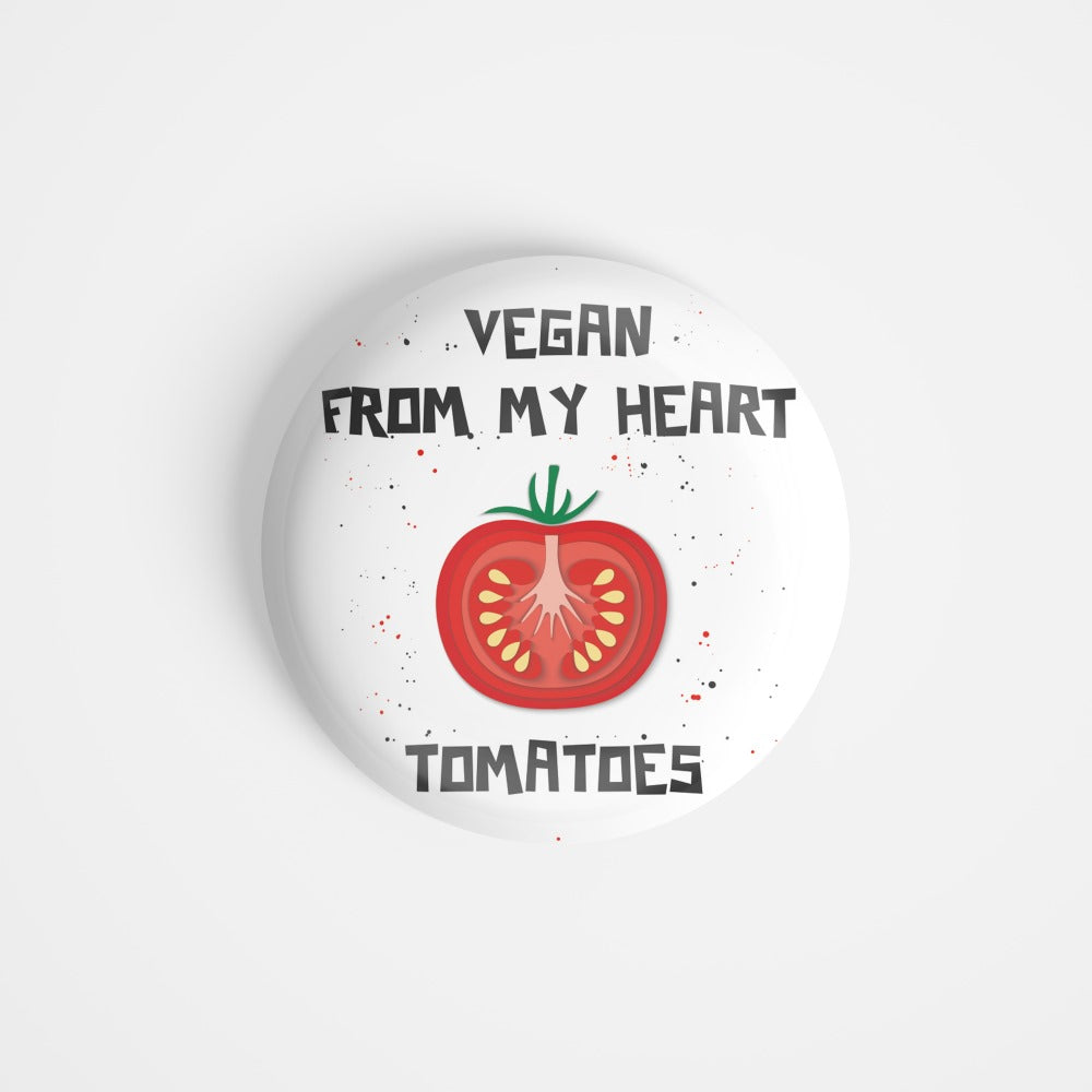 dhcrafts Round Fridge Magnet White Food Lovers Vegan From My Heart Tomatoes Glossy Finish Design Pack of 1 (58 mm)