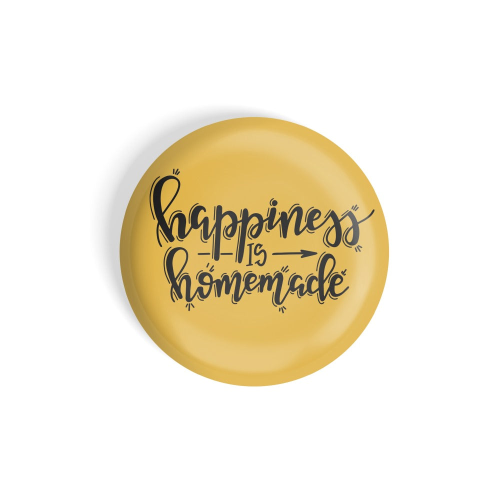 dhcrafts Round Fridge Magnet Yellow Food Lovers Happiness Is Homemade Glossy Finish Design Pack of 1 (58 mm)