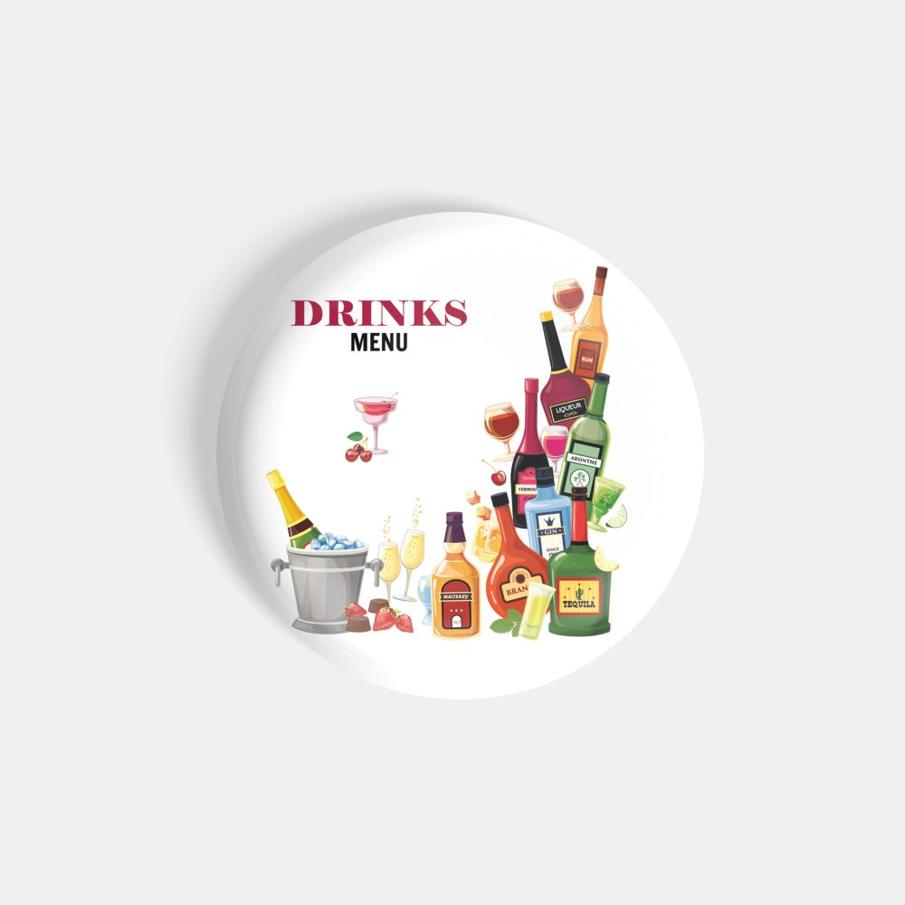 dhcrafts Round Fridge Magnet White Food Lovers Drinks Menu D2 Glossy Finish Design Pack of 1 (58 mm)