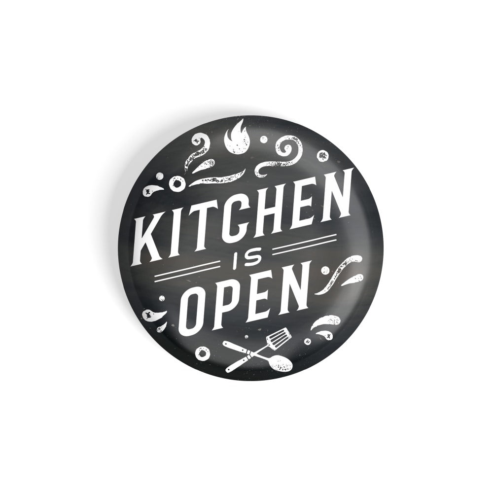 dhcrafts Round Fridge Magnet Black Food Lovers Kitchen Is Open Glossy Finish Design Pack of 1 (58 mm)
