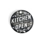 dhcrafts Round Fridge Magnet Black Food Lovers Kitchen Is Open Glossy Finish Design Pack of 1 (58 mm)