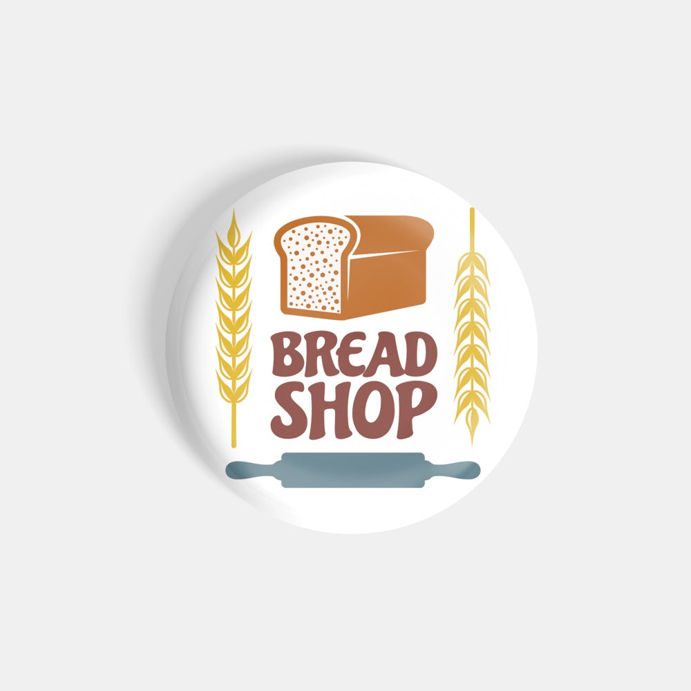 dhcrafts Round Fridge Magnet White Food Lovers Bread Shop Glossy Finish Design Pack of 1 (58 mm)