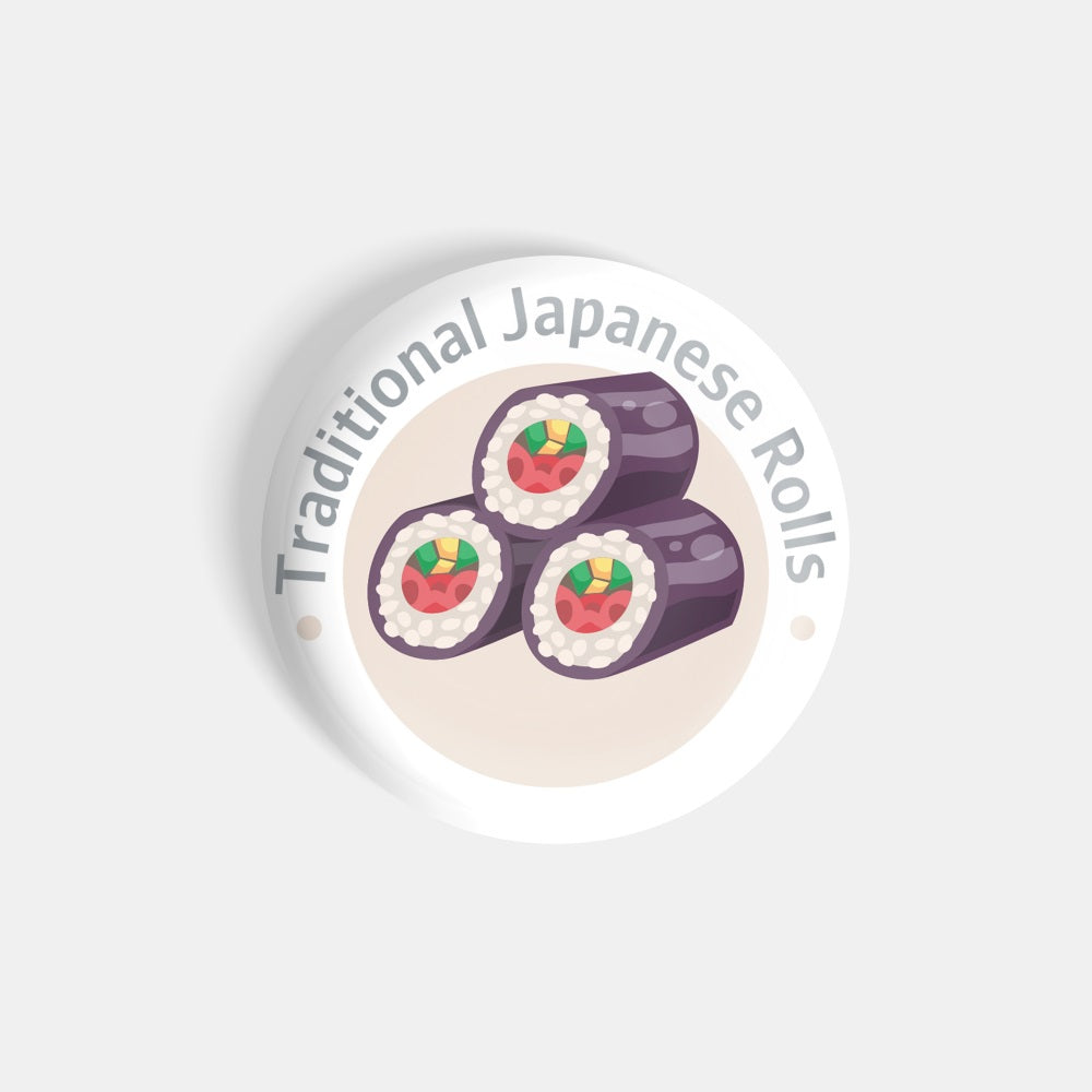 dhcrafts Round Fridge Magnet White Food Lovers Traditonal Japanese Rolls Glossy Finish Design Pack of 1 (58 mm)