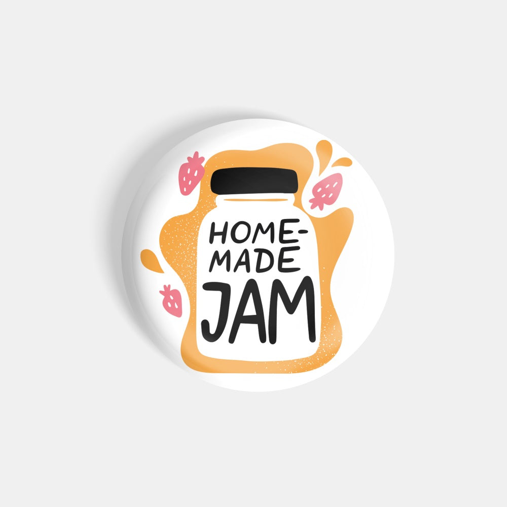 dhcrafts Round Fridge Magnet White Food Lovers Home-made Jam Glossy Finish Design Pack of 1 (58 mm)
