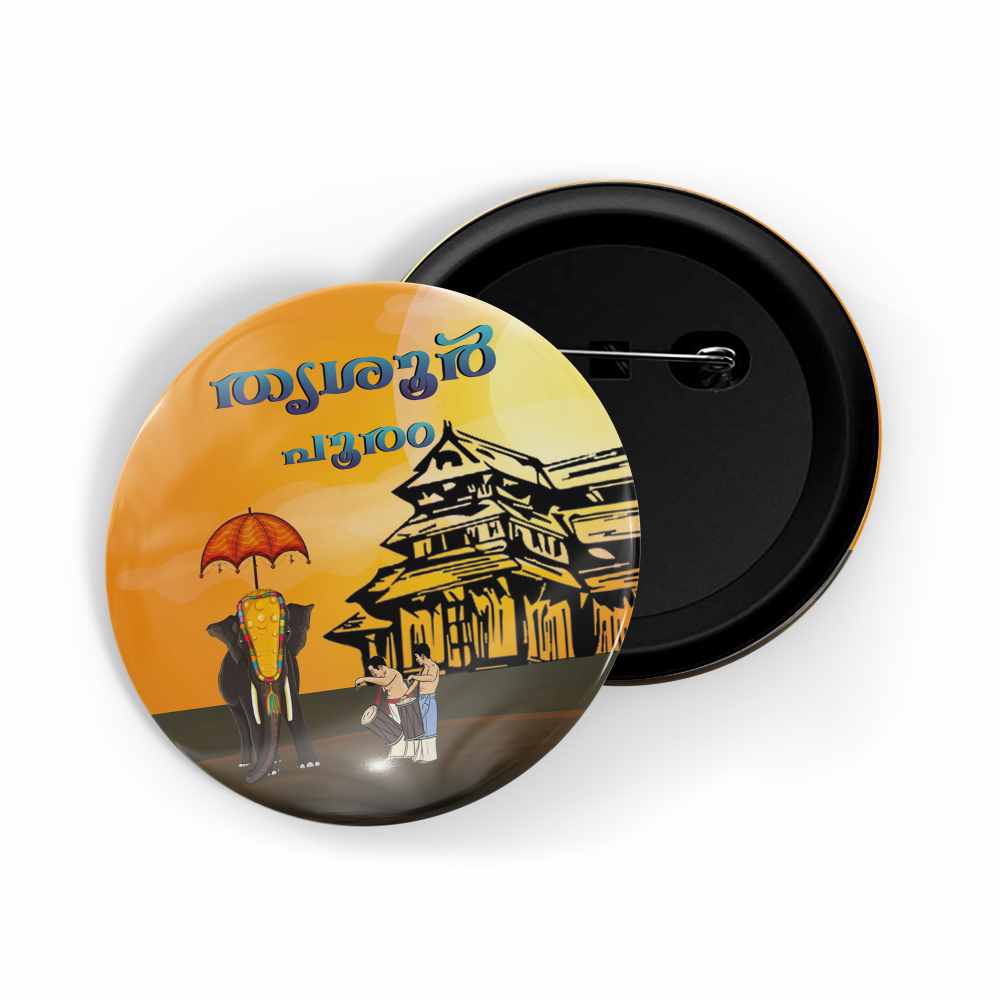 dhcrafts Round Pin Badges Multicolour Thrissur Pooram D2 Glossy Finish Design Pack of 1 (58mm)