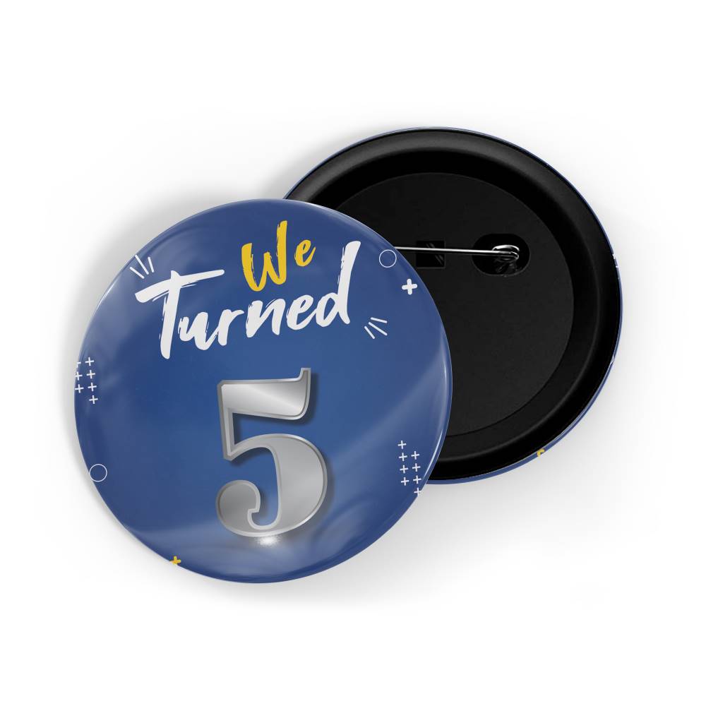 dhcrafts Round Pin Badges Blue We Turned 2 D2 Wedding / Anniversary / Ceremony / Valentine / Office / Firm / Celebration Glossy Finish Design Pack of 1 (58mm)