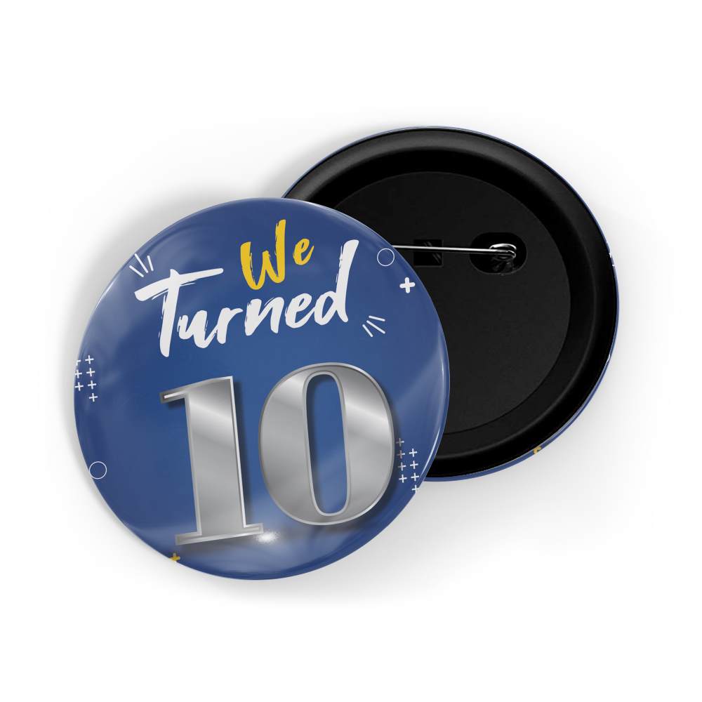 dhcrafts Round Pin Badges Blue We Turned 7 D2 Wedding / Anniversary / Ceremony / Valentine / Office / Firm / Celebration Glossy Finish Design Pack of 1 (58mm)