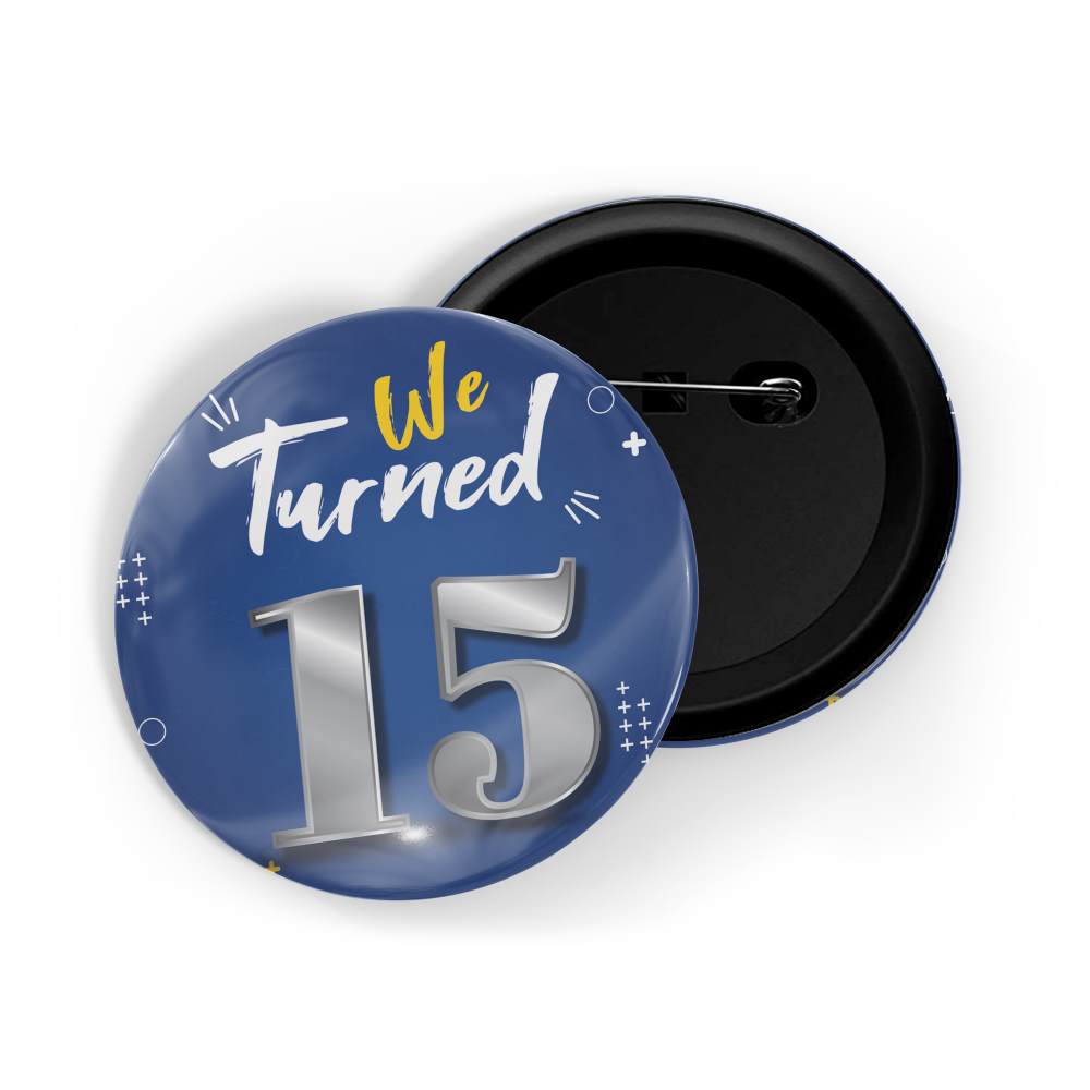 dhcrafts Round Pin Badges Blue We Turned 8 D2 Wedding / Anniversary / Ceremony / Valentine / Office / Firm / Celebration Glossy Finish Design Pack of 1 (58mm)