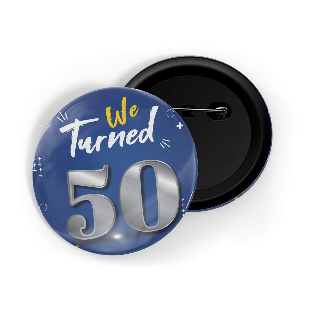 dhcrafts Round Pin Badges Blue We Turned 10 D2 Wedding / Anniversary / Ceremony / Valentine / Office / Firm / Celebration Glossy Finish Design Pack of 1 (58mm)