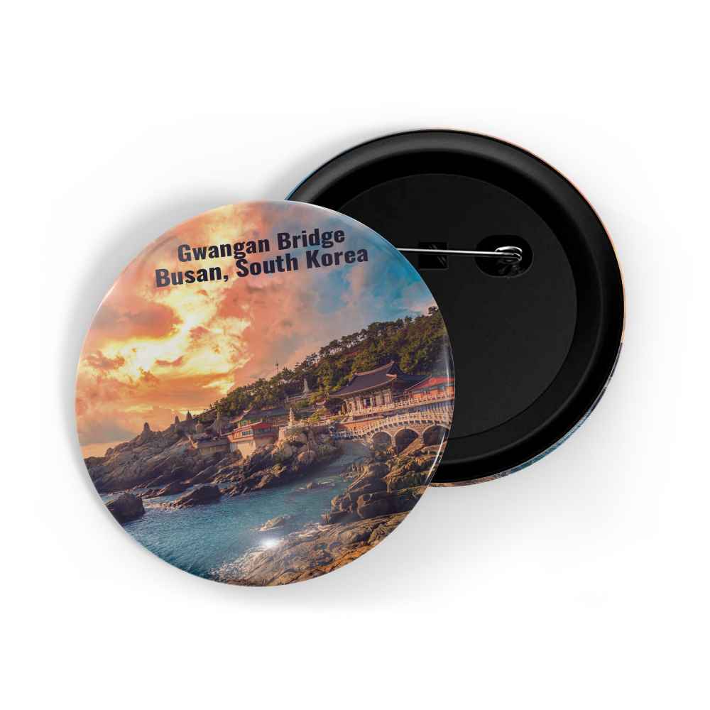 dhcrafts Round Pin Badge Multicolor Famous Tourist Place Ulun Danu Temple Bali D2 Glossy Finish Design Pack of 1 (58mm)