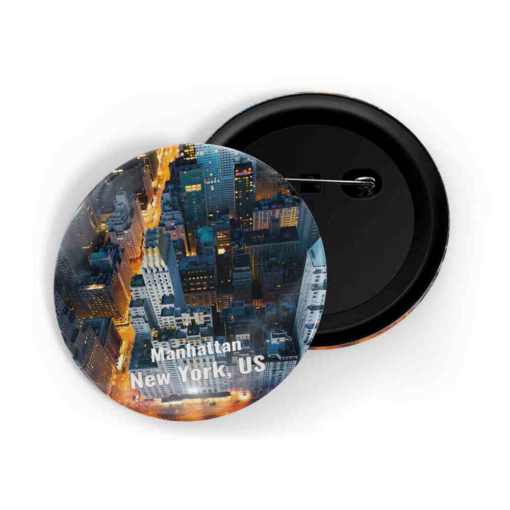 dhcrafts Round Pin Badge Multicolor Famous Tourist Place Manhattan New York City D1 Glossy Finish Design Pack of 1 (58mm)