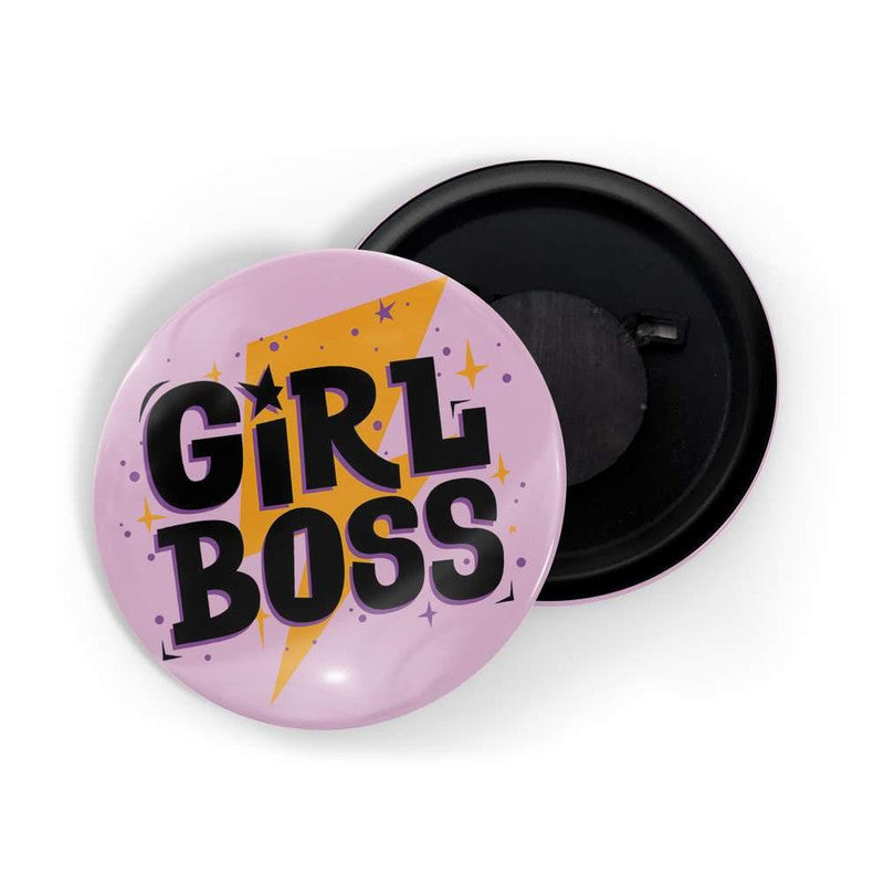 dhcrafts Pink color Round Fridge Magnet Girl Boss Glossy Finish Design Pack of 1 (58 mm)