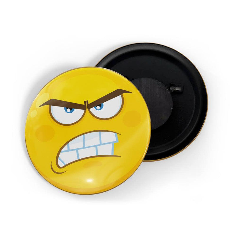 dhcrafts Yellow Color Round Fridge Magnet Angry Face Emoji Glossy Finish Design Pack of 1 (58 mm)