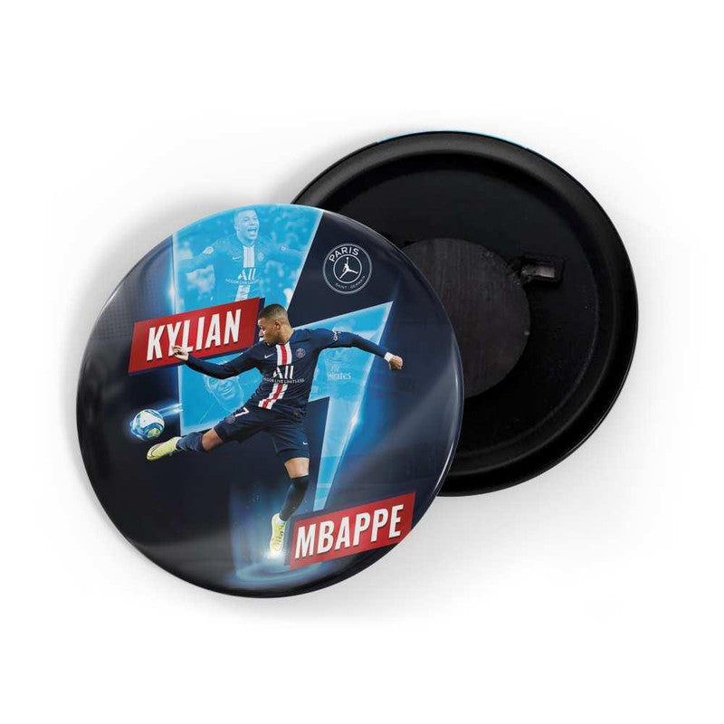 dhcrafts Round Fridge Magnet Blue color Kylian Mbappe Glossy Finish Design Pack of 1 (75 mm)