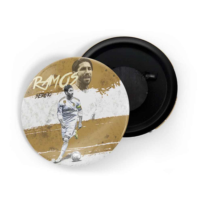 dhcrafts Round Fridge Magnet Brown color Sergio Ramos Glossy Finish Design Pack of 1 (75 mm)
