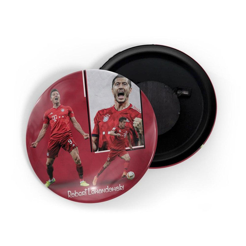 dhcrafts Round Fridge Magnet Red color Robert Lewandowski Glossy Finish Design Pack of 1 (75 mm)