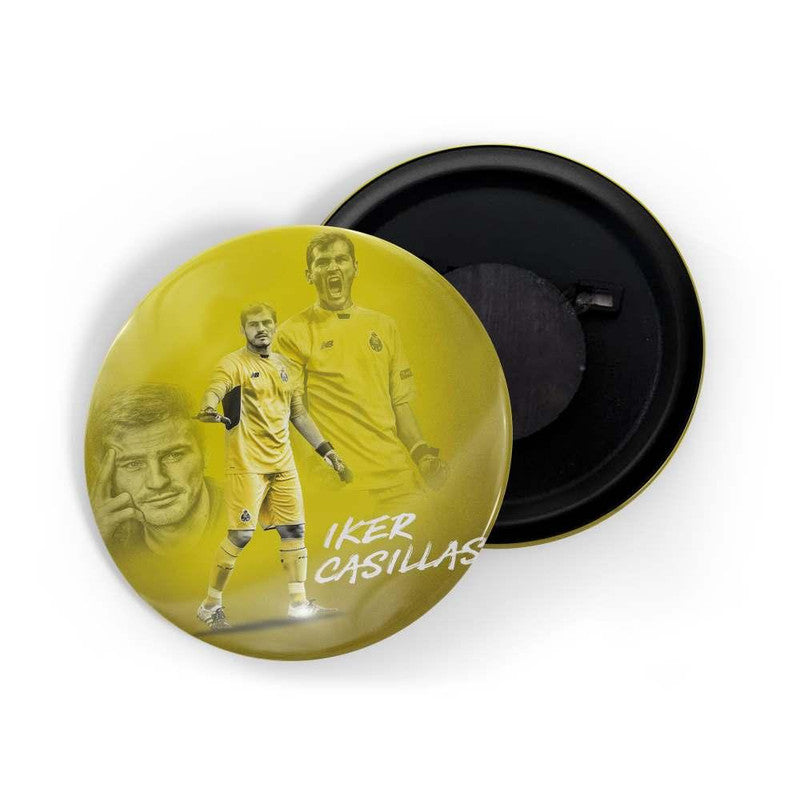 dhcrafts Round Fridge Magnet Yellow color Iker Casillas Glossy Finish Design Pack of 1 (75 mm)