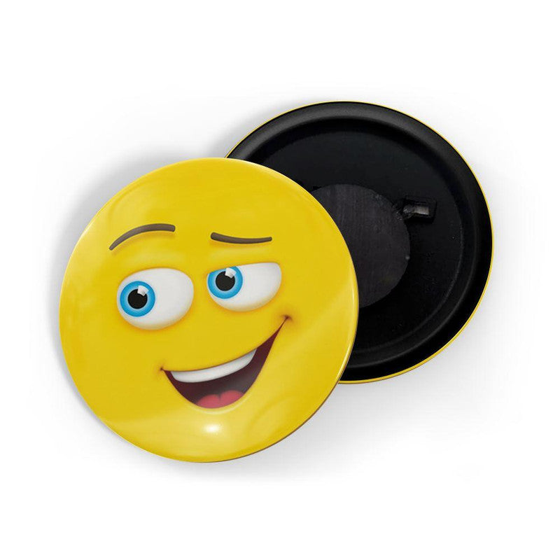dhcrafts Yellow Color Round Fridge Magnet Flirting Face Emoji Glossy Finish Design Pack of 1 (58 mm)