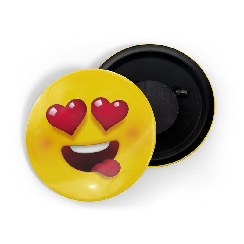 dhcrafts Yellow Color Round Fridge Magnet Loving Face Emoji Glossy Finish Design Pack of 1 (58 mm)