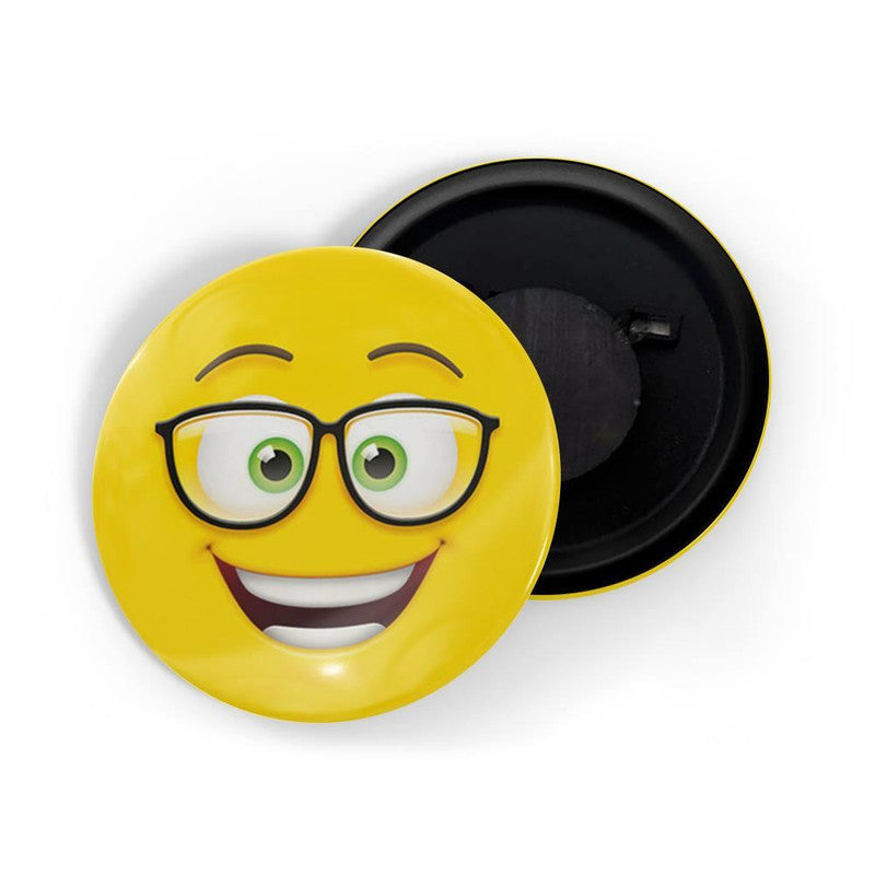 dhcrafts Yellow Color Round Fridge Magnet Nerd Face Emoji Glossy Finish Design Pack of 1 (58 mm)