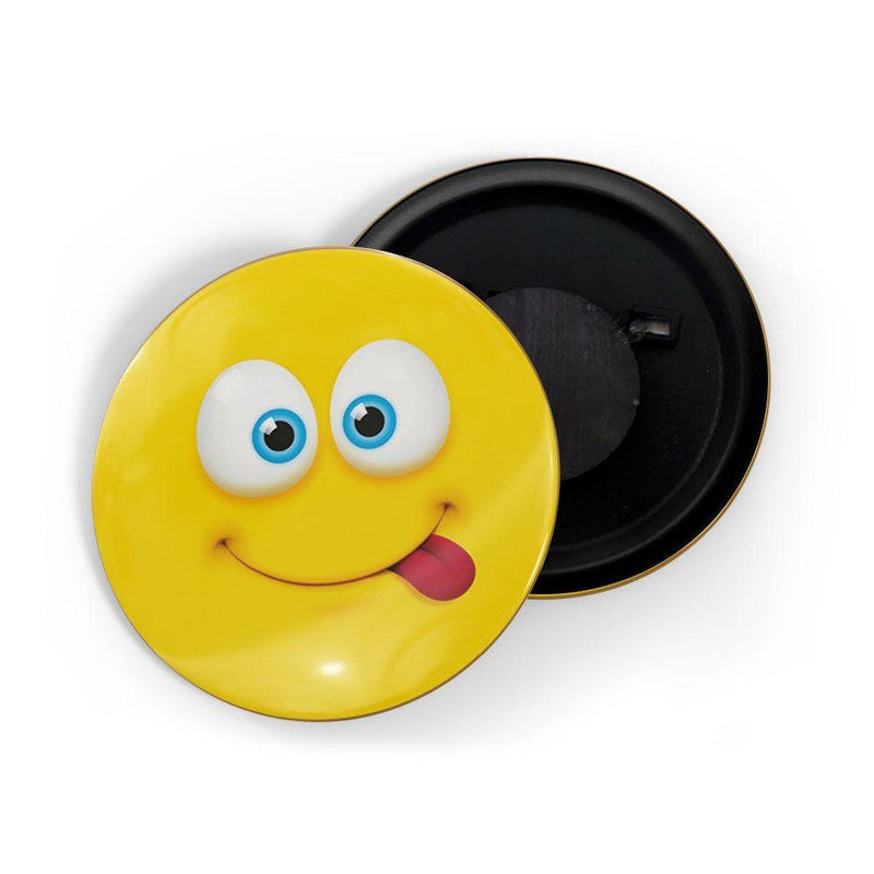 dhcrafts Yellow Color Round Fridge Magnet Smiley Face With Tounge Out Emoji Glossy Finish Design Pack of 1 (58 mm)