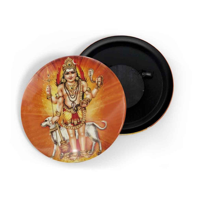 dhcrafts Round Fridge Magnet Orange color Kala Bhairava D2 Glossy Finish Design Pack of 1 (58 mm)
