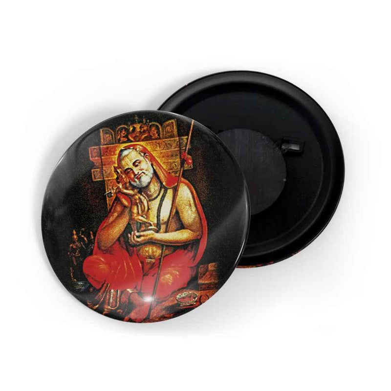 dhcrafts Round Fridge Magnet Black color Sri Raghavendra Tirtha Glossy Finish Design Pack of 1 (75 mm)
