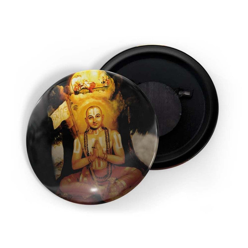 dhcrafts Round Fridge Magnet Black color Ramanuja Glossy Finish Design Pack of 1 (75 mm)