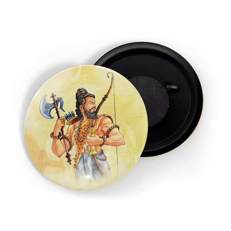 dhcrafts Round Fridge Magnet Yellow color Parashurama D3 Glossy Finish Design Pack of 1 (58 mm)
