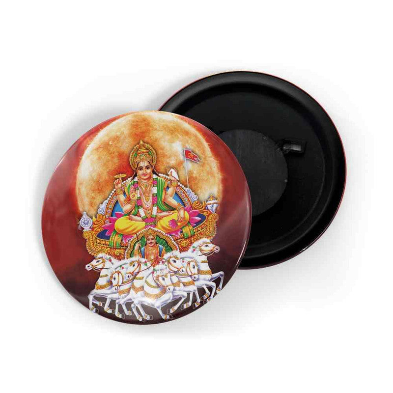 dhcrafts Round Fridge Magnet Red color Surya Dev D2 Glossy Finish Design Pack of 1 (75 mm)