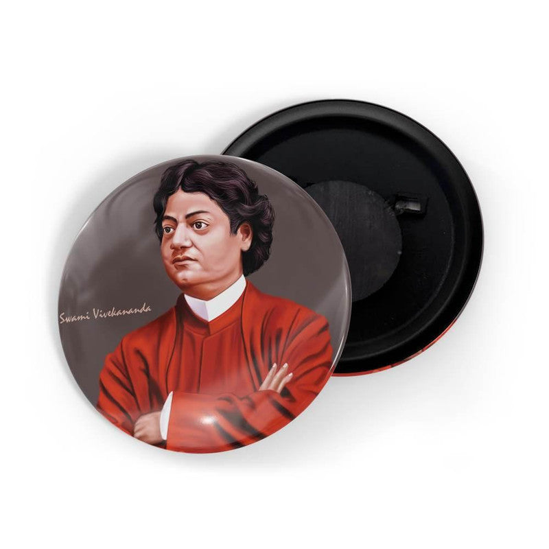 dhcrafts Round Fridge Magnet Grey color Swami Vivekananda D3 Glossy Finish Design Pack of 1 (58 mm)