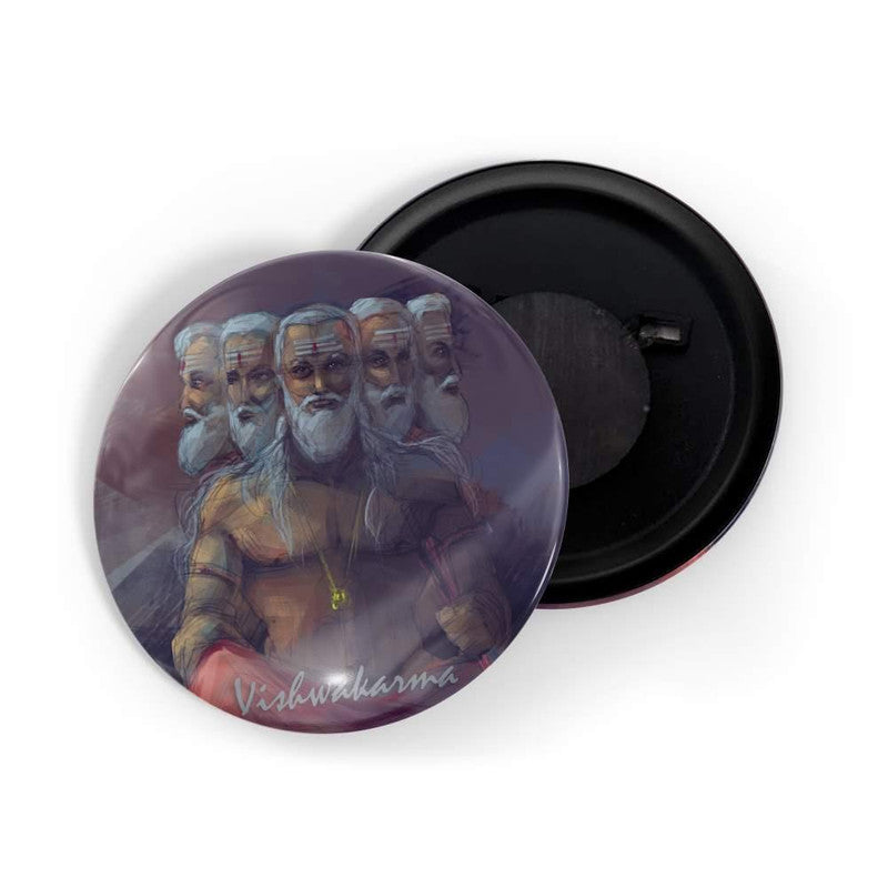 dhcrafts Round Fridge Magnet Blue color Vishwakarma D1 Glossy Finish Design Pack of 1 (58 mm)