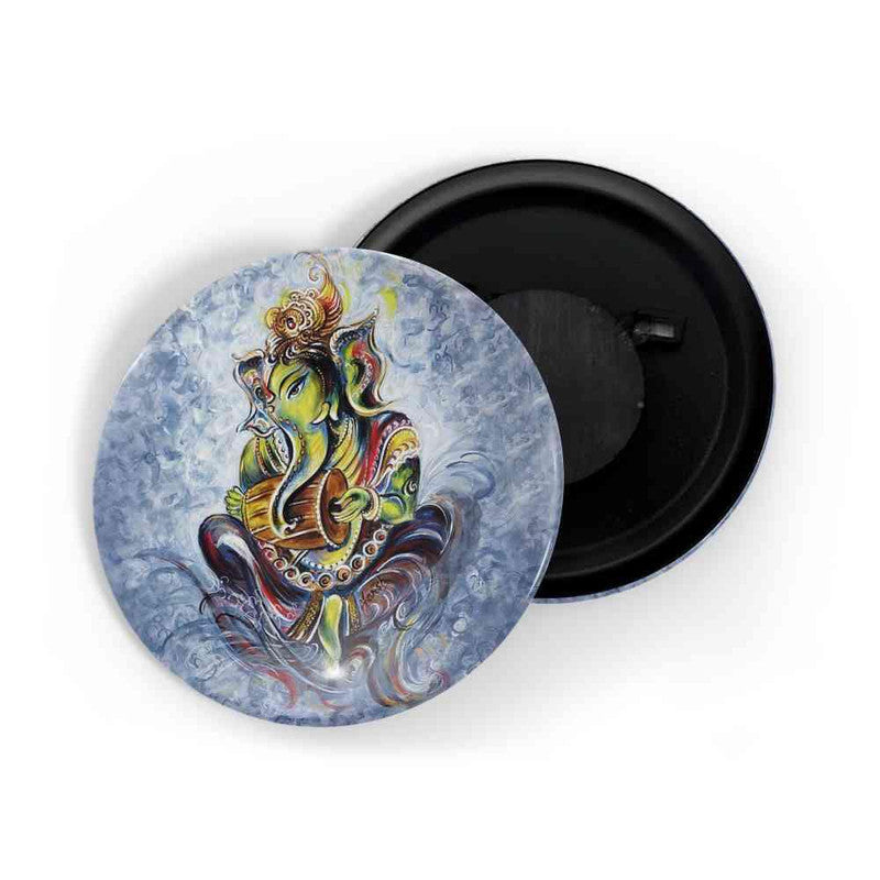 dhcrafts Round Fridge Magnet Blue color Ganesha D1 Glossy Finish Design Pack of 1 (58 mm)