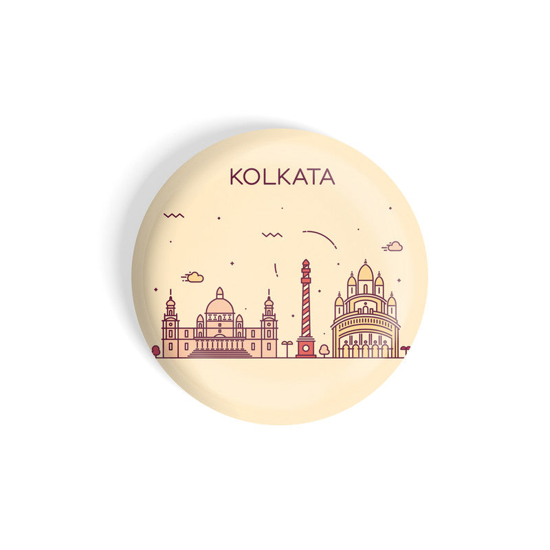 dhcrafts Round Fridge Magnet Brown Color Kolkata Glossy Finish Design Pack of 1 (58 mm)