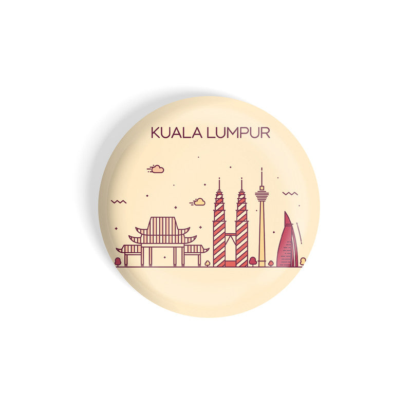 dhcrafts Round Fridge Magnet Brown Color Kualaumpur Glossy Finish Design Pack of 1 (58 mm)