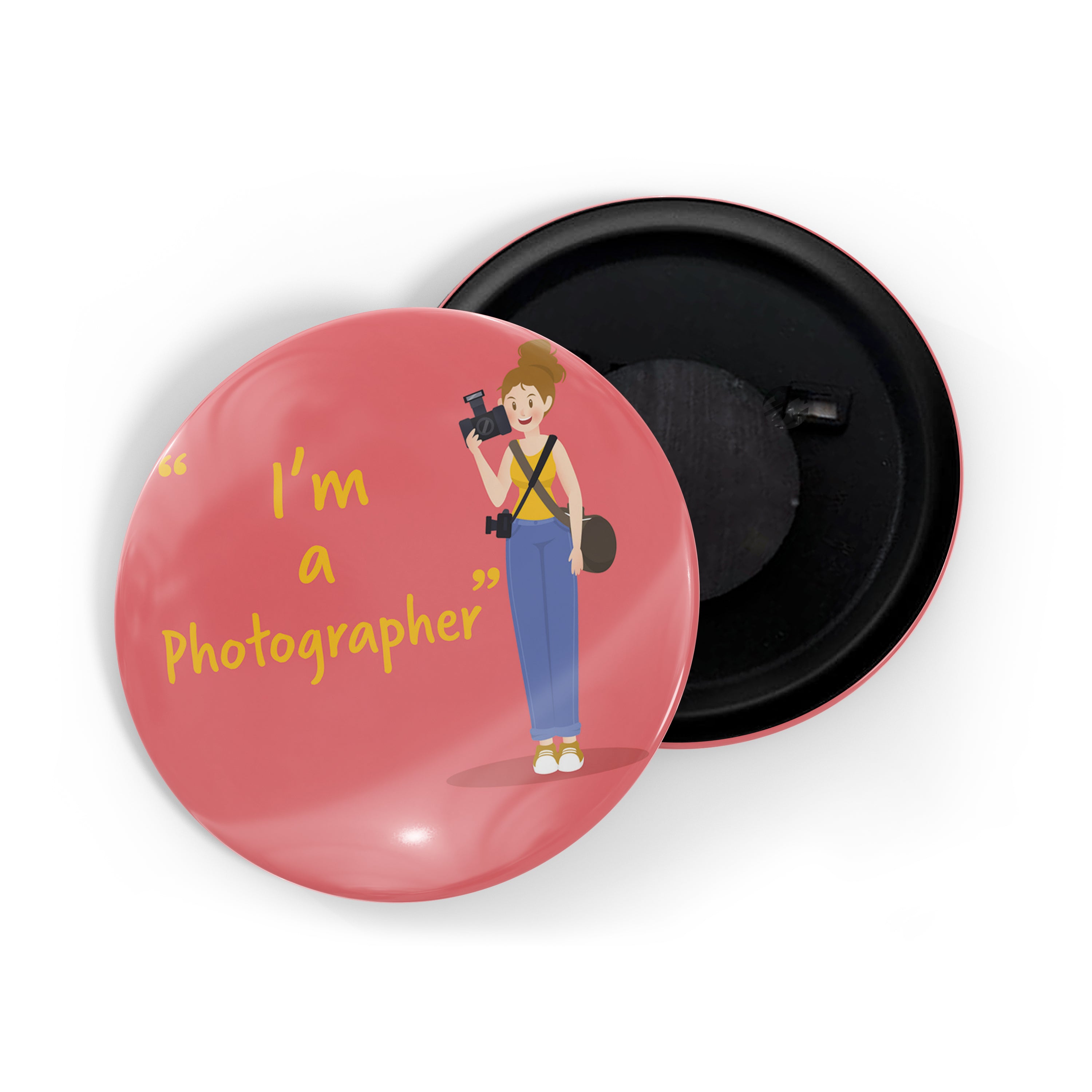 dhcrafts Round Fridge Magnet Red Color Profession I'm A Photographer D1 Glossy Finish Design Pack of 1