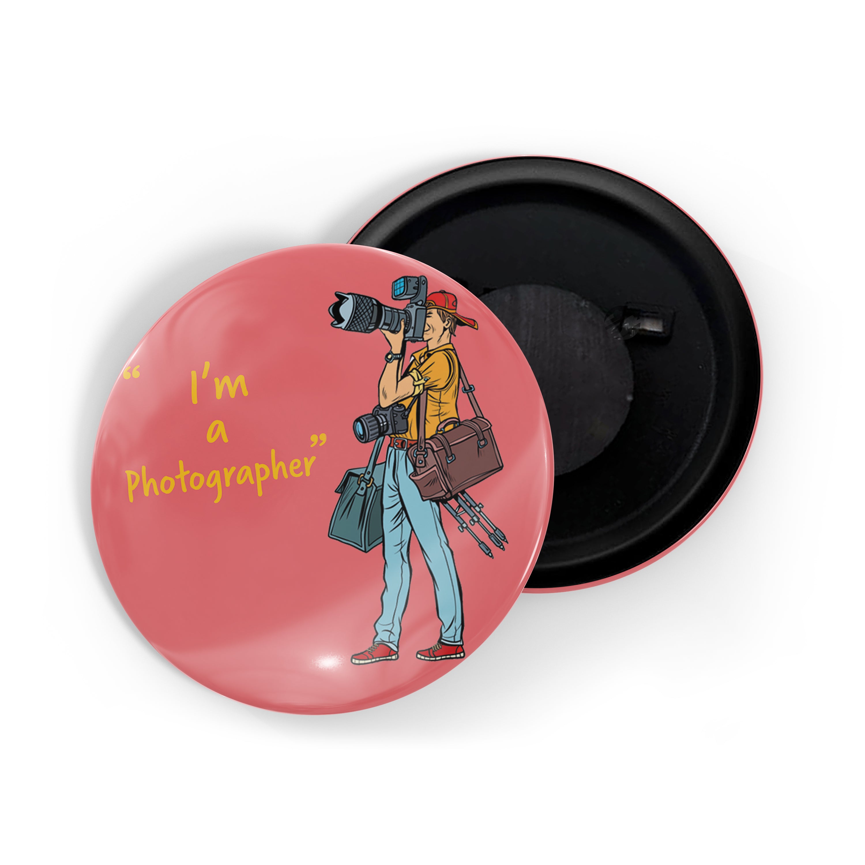 dhcrafts Round Fridge Magnet Red Color Profession I'm A Photographer D2 Glossy Finish Design Pack of 1
