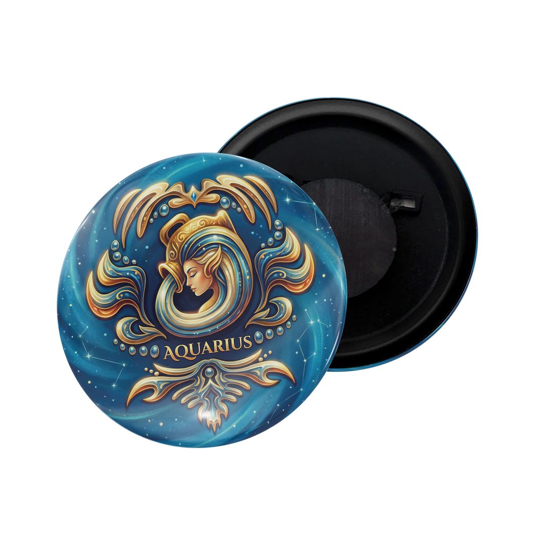 dhcrafts Fridge Magnet Blue Color Vintage Zodiac Sign Aquarius D1 Glossy Finish Design Pack of 1