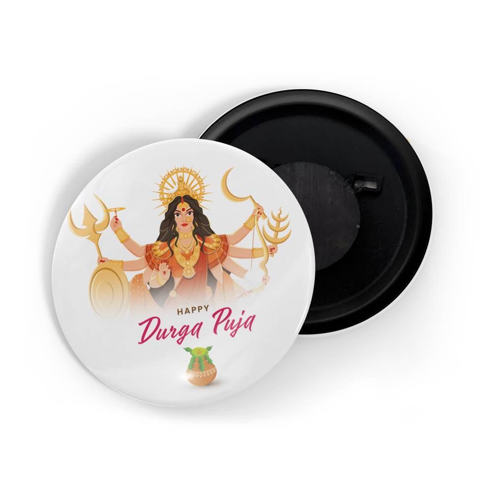 dhcrafts Fridge Magnet White Durga Puja D1 Glossy Finish Design Pack of 1