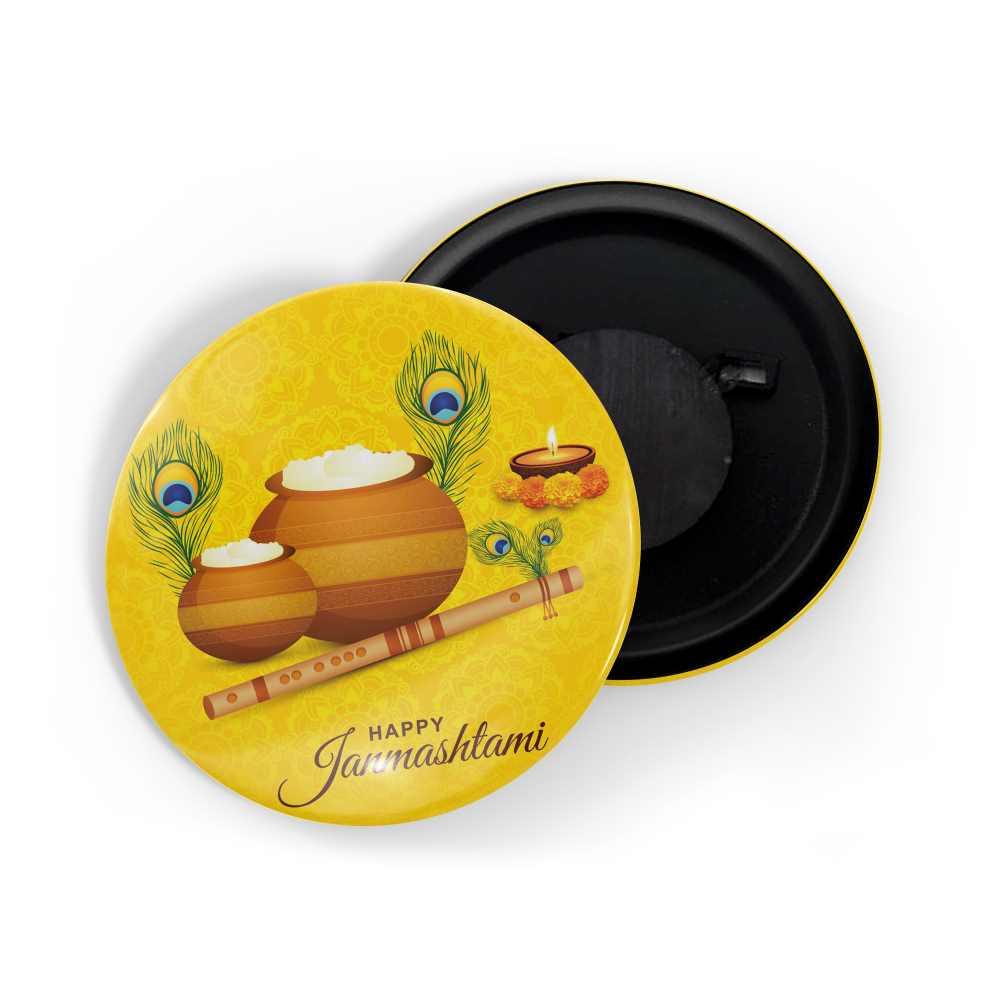 dhcrafts Fridge Magnet Yellow Janamashtmi D1 Glossy Finish Design Pack of 1
