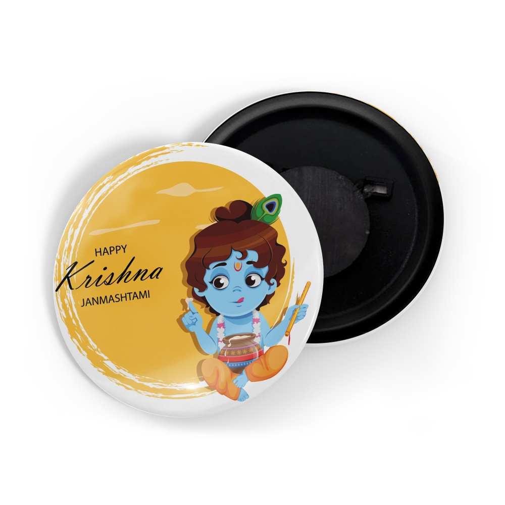 dhcrafts Fridge Magnet Yellow Janamashtmi D3 Glossy Finish Design Pack of 1
