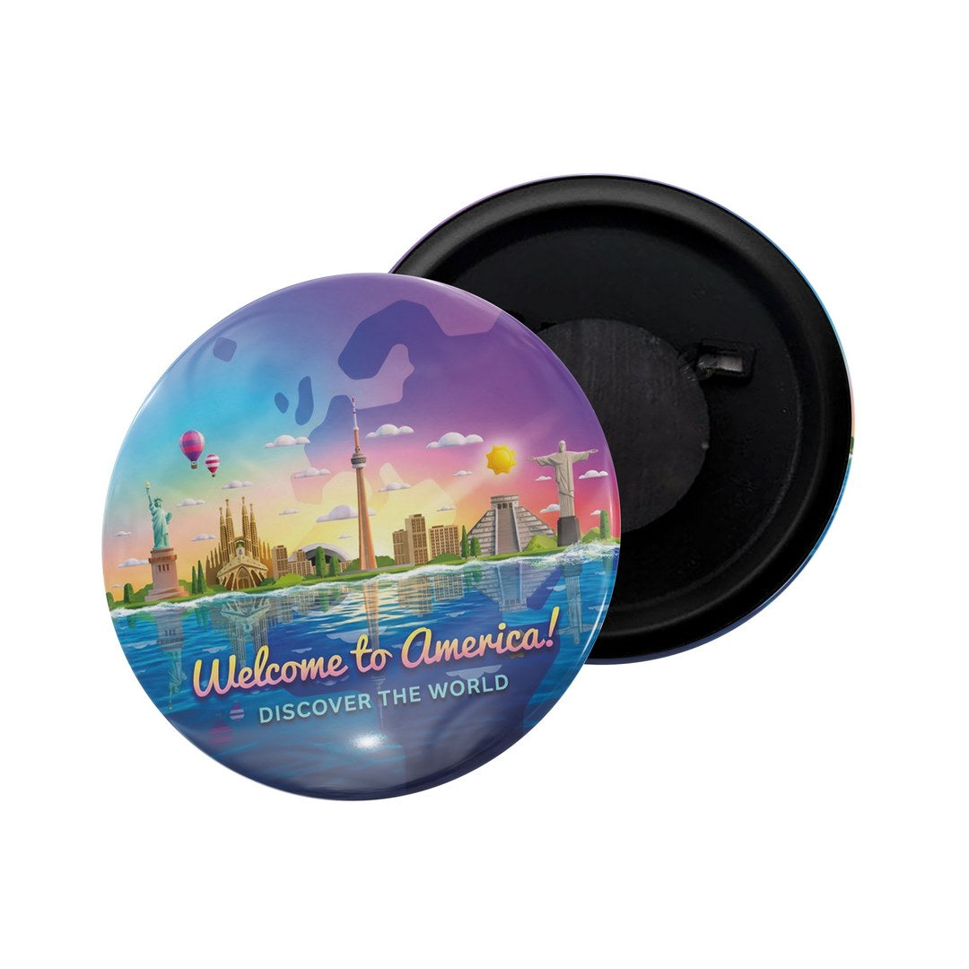 dhcrafts Fridge Magnet Purple Color Monuments Discover The World Welcome to America D2 Glossy Finish Design Pack of 1