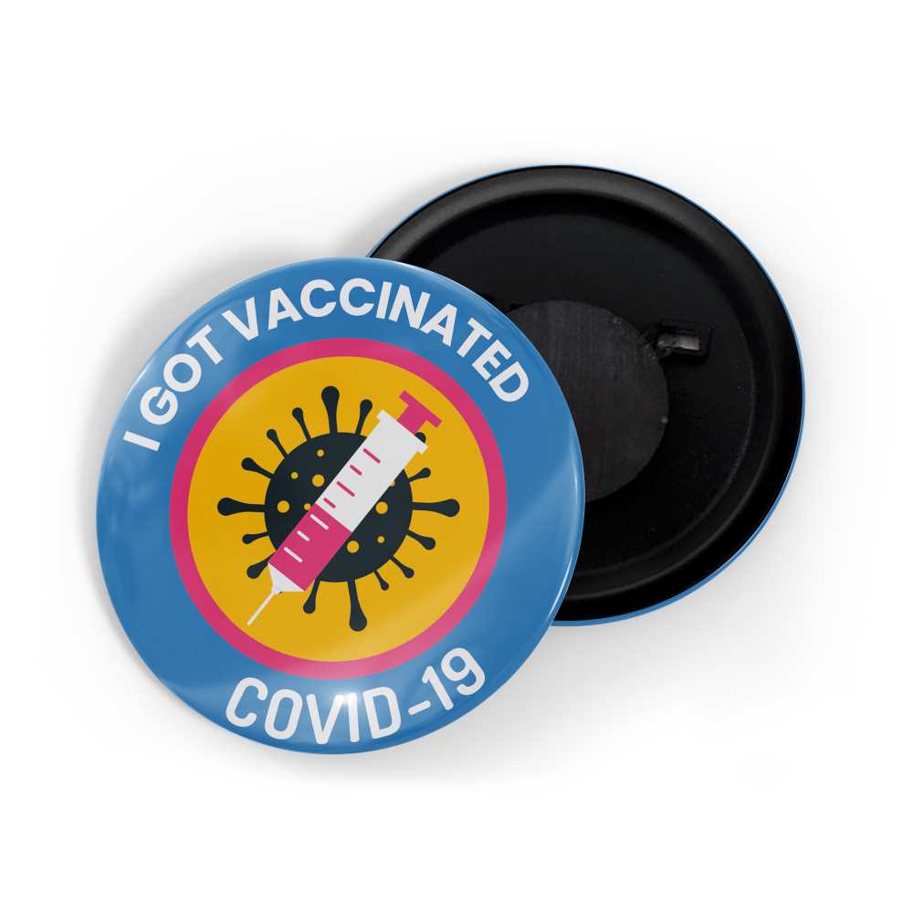 dhcrafts Fridge Magnet Blue I'm Vaccinated D10 (Pack of 1) Glossy Finish Design Pack of 1 (5.8cm)