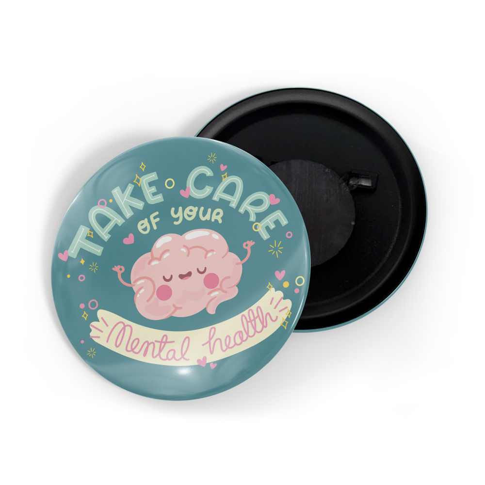 dhcrafts Fridge Magnet Blue Color Take Care Of Your Mental Health Glossy Finish Design Pack of 1 (58mm)