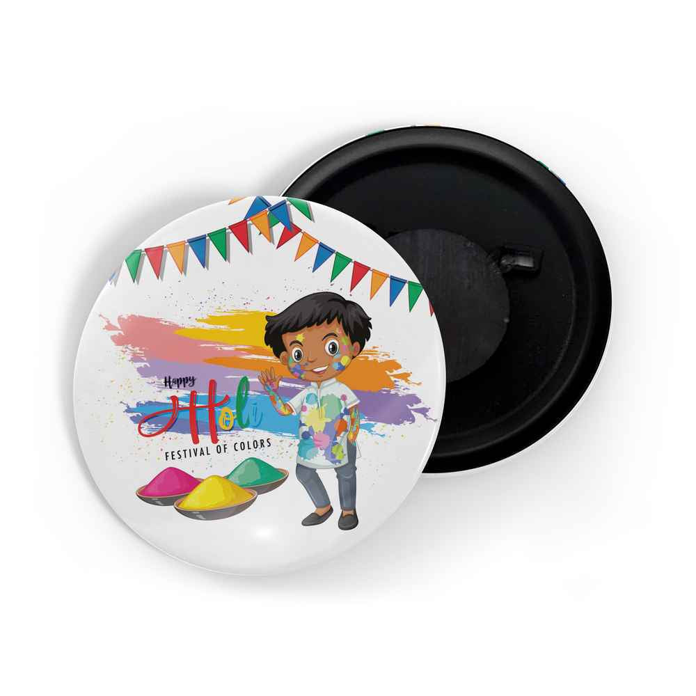 dhcrafts Fridge Magnet White Holi D3 Glossy Finish Design Pack of 1 (58mm)