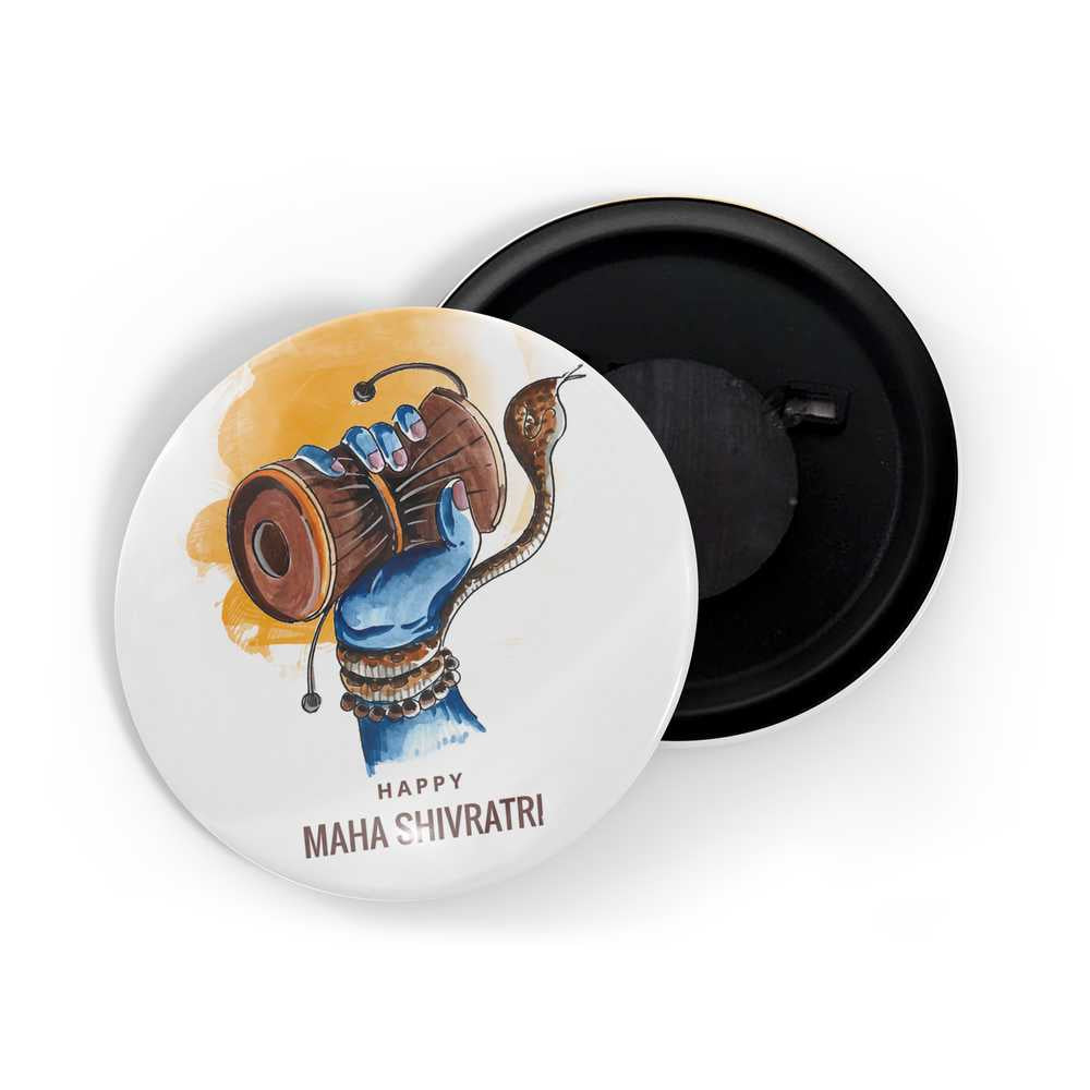 dhcrafts Fridge Magnet White Happy Maha Shivratri D1 Glossy Finish Design Pack of 1 (58mm)