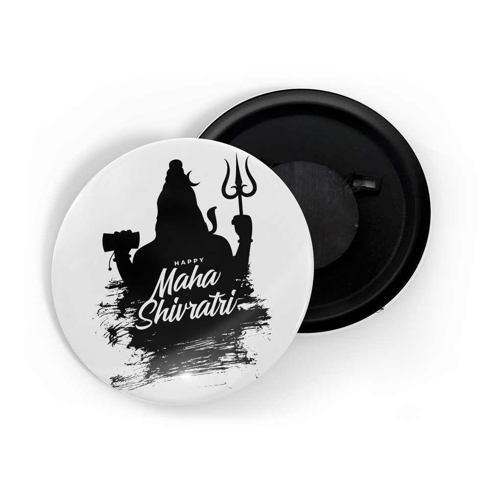 dhcrafts Fridge Magnet White Happy Maha Shivratri D2 Glossy Finish Design Pack of 1 (58mm)