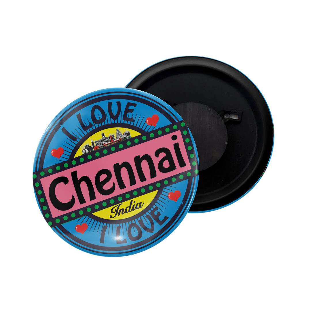 dhcrafts Fridge Magnet Multicolor I Love Chennai Glossy Finish Design Pack of 1 (58mm)