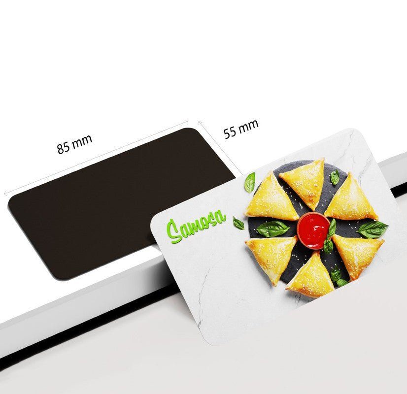 dhcrafts Rectangular Rubber Fridge Magnet Multicolor Food Samosa Rectangular Design Pack of 1 (8.6cm x 5.4cm)
